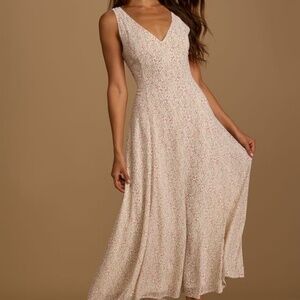 Lulus Your Only Darling Ivory Floral Print Sleeveless Midi Dress White - Size XL